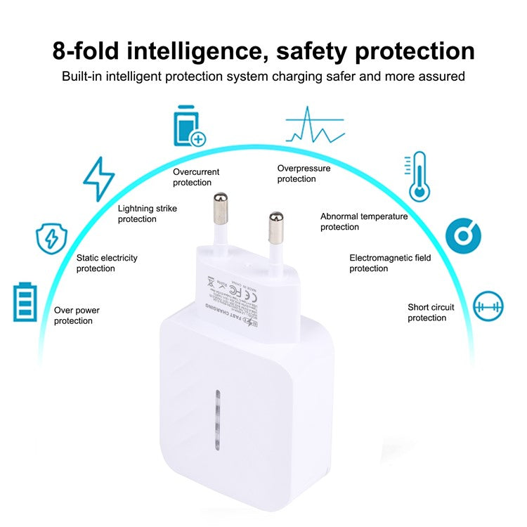 LZ-822A+C PD 20W Type-C QC3.0 USB Fast Charging Travel Wall Charger - EU Plug