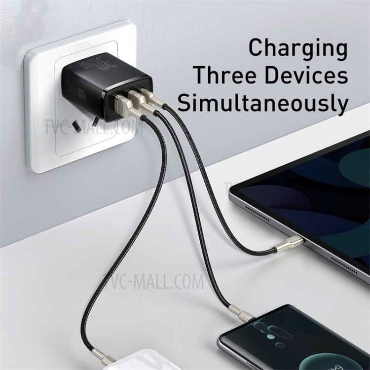 BASEUS Compact Quick Charger 2U+C Three Ports 30W Fast Charging Block Adapter US Plug - Black