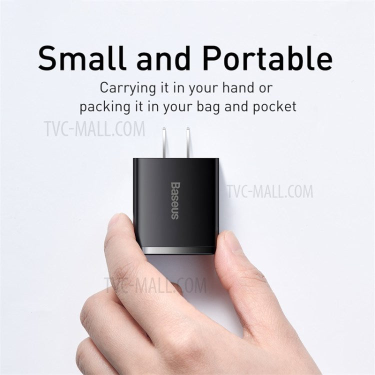 BASEUS Compact Quick Charger 2U+C Three Ports 30W Fast Charging Block Adapter US Plug - Black