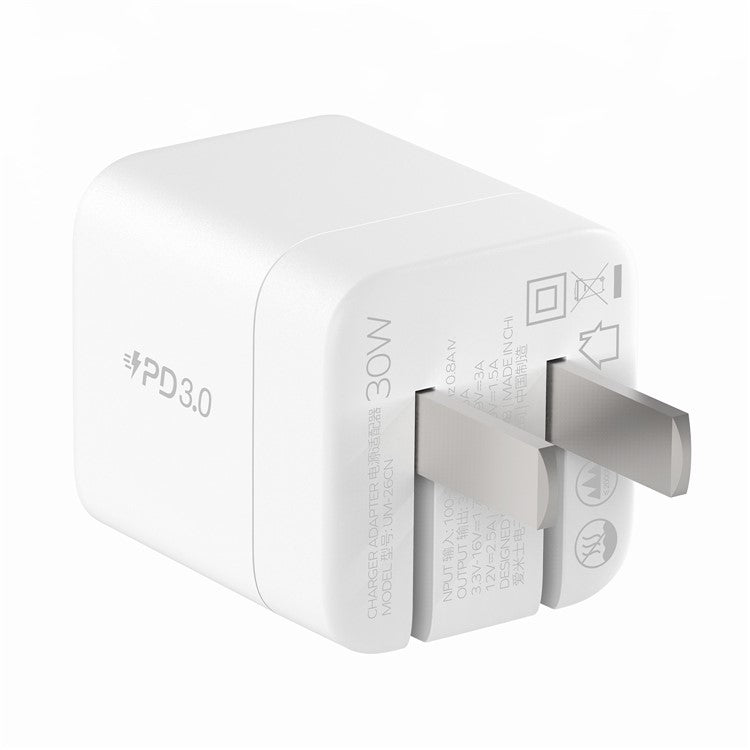 MOMAX UM26CN PD 30W USB-C Fast Charger Adapter Folding Portable Power Charging Block - White