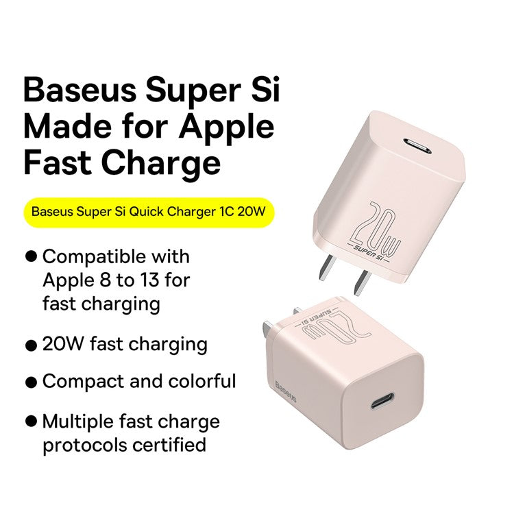 BASEUS Super Si Quick Charger 1C 20W CN Plug Power Adapter Charging Box Brick - Pink