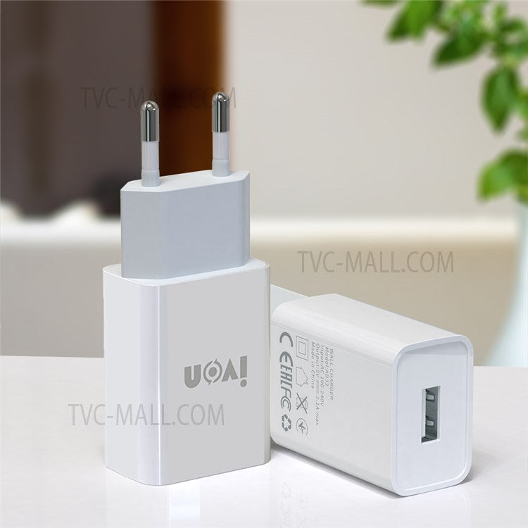 IVON AD-33 2.1A Single USB Port Wall Charger Adapter + 1m 8 Pin Data Cable - EU Plug