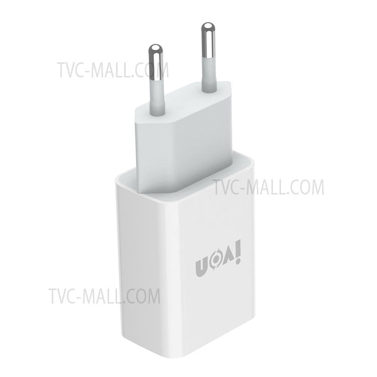 IVON AD-33 2.1A Single USB Port Wall Charger Adapter + 1m 8 Pin Data Cable - EU Plug