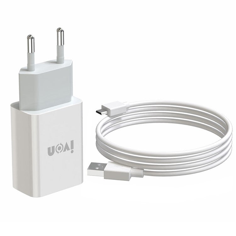 IVON AD-33 2.1A Mobile Phone USB Charger Travel Power Adapter Plug + 1m Micro USB Data Cable - EU Plug