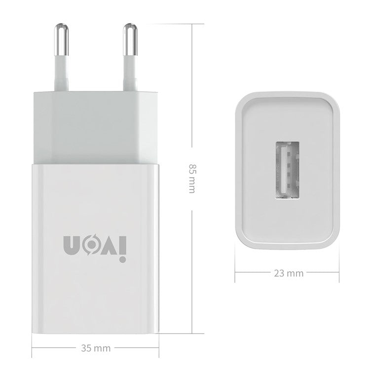 IVON AD-33 2.1A Mobile Phone USB Charger Travel Power Adapter Plug + 1m Micro USB Data Cable - US Plug