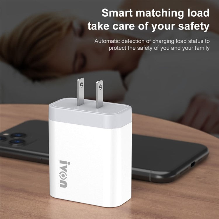 IVON AD37 For iPhone Xiaomi Huawei OPPO 3 USB Ports Quick Charge 3.0 Fast Charge Charger Travel Power Adapter, US Plug