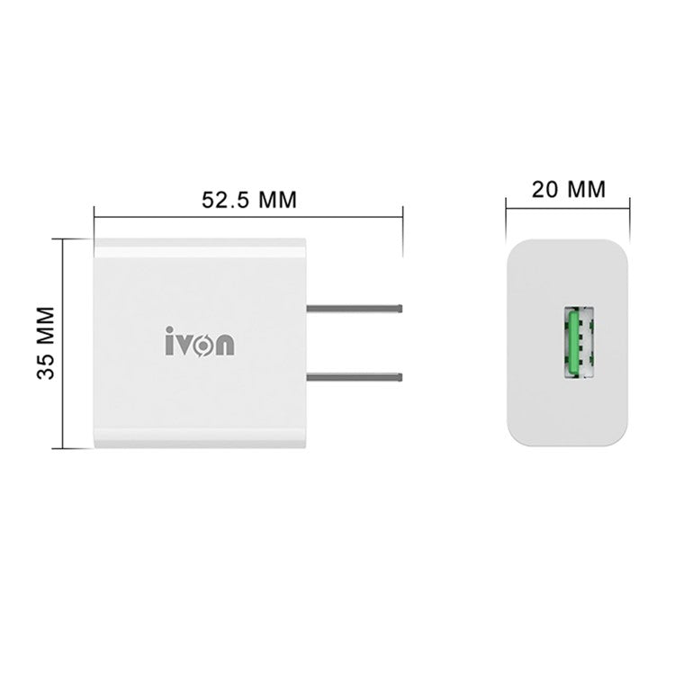 IVON AD-35 3A High Current Fast Charger Travel Power Adapter QC3.0 USB Wall Charger + 1m Micro USB Data Cable - US Plug