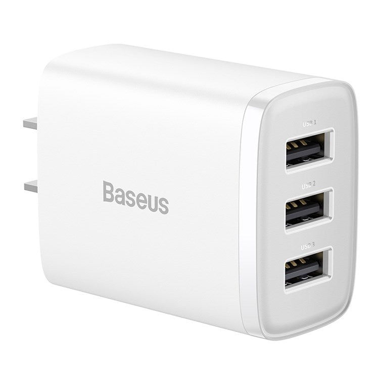 BASEUS Compact Charger 3 USB Ports 17W Power Adapter, CN Plug - White