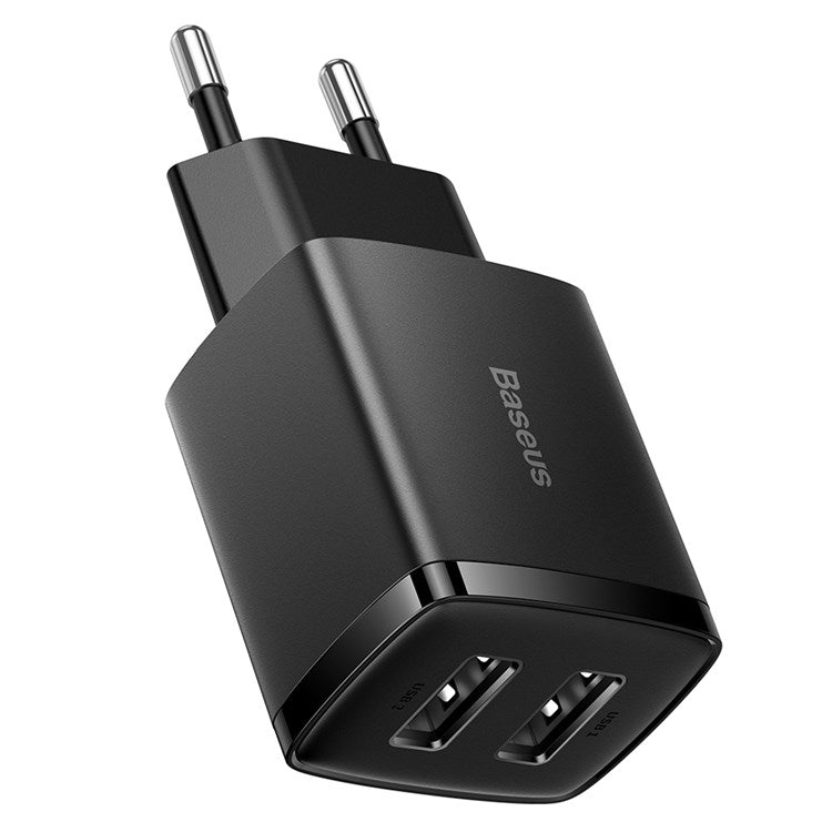 BASEUS Compact Charger with 2 USB Ports 10.5W Power Adapter, EU Plug - Black