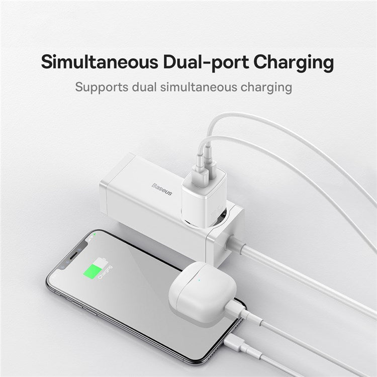 BASEUS Compact Charger with 2 USB Ports 10.5W Power Adapter, EU Plug - White