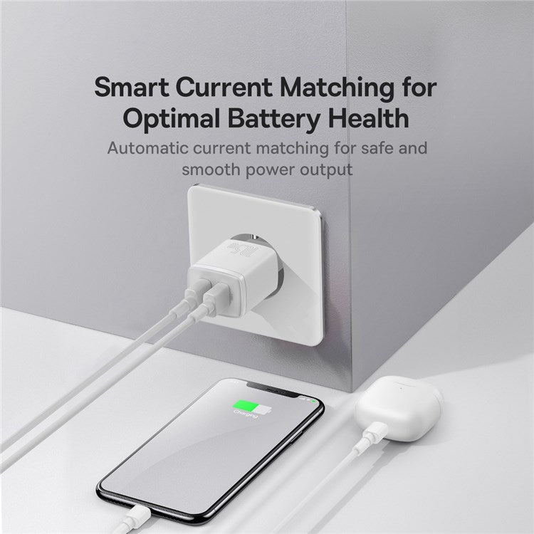 BASEUS Compact Charger with 2 USB Ports 10.5W Power Adapter, EU Plug - White