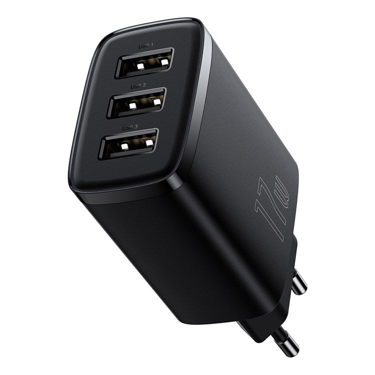 BASEUS Compact Charger with 3 USB Ports Wall Charger 17W Power Adapter, EU Plug - Black