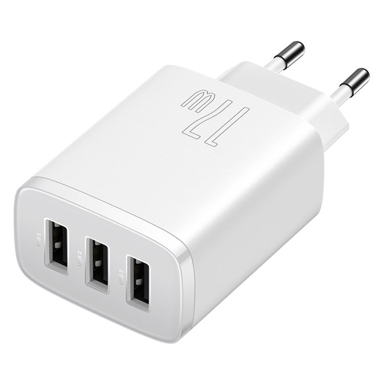 BASEUS Compact Charger with 3 USB Ports Wall Charger 17W Power Adapter, EU Plug - White