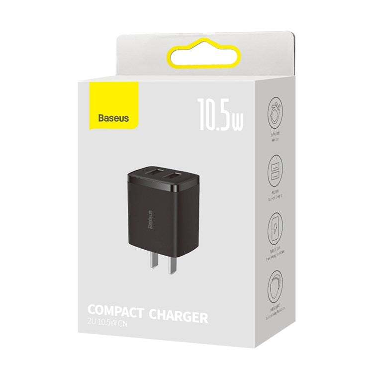 BASEUS Compact Charger 2U 10.5W Wall Charger Portable Mini Charger Block with Dual USB Ports (CN Plug) - Black