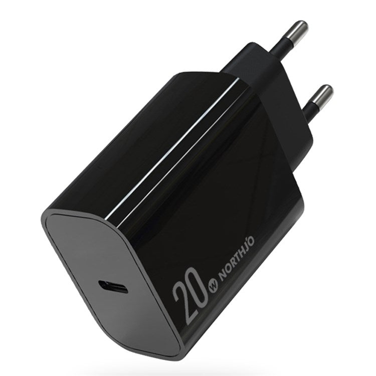 NORTHJO NOPD200601EU PD 20W USB C Single Port Fast Charger Wall Adapter - EU Plug/Black