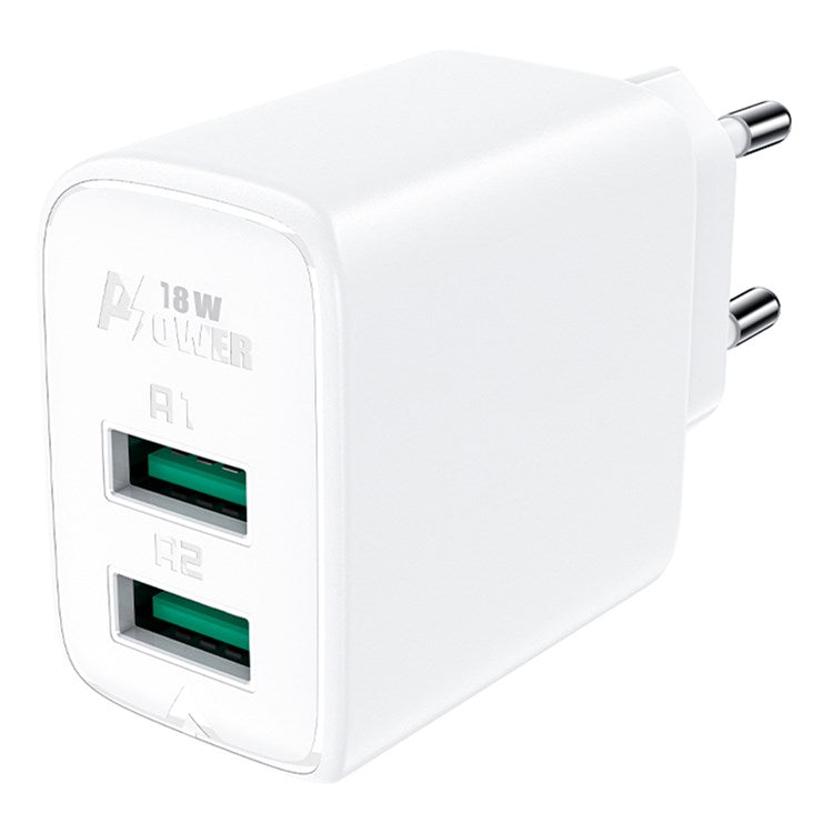 ACEFAST A33 EU Plug QC 18W USB-A+USB-A Dual Port Charger Fast Charging Adapter - White