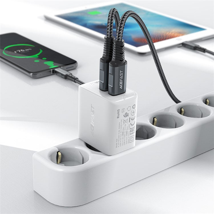 ACEFAST A33 EU Plug QC 18W USB-A+USB-A Dual Port Charger Fast Charging Adapter - White