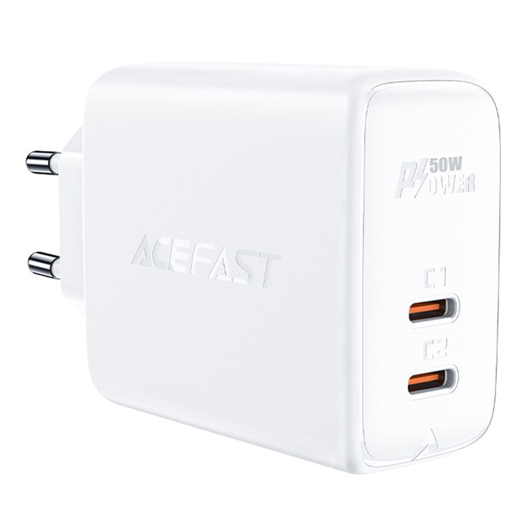 ACEFAST A29 EU Plug PD 50W GaN USB-C+USB-C Dual Port Wall Charger Phone Fast Charging Adapter - White