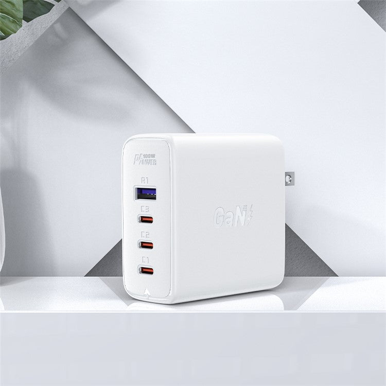 ACEFAST A39 PD100W GaN Wall Charger Set 3xUSB C+1xUSB A Ports QC3.0 Fast Charging Speed Power Delivery Adapter with Cable (US Plug) - White