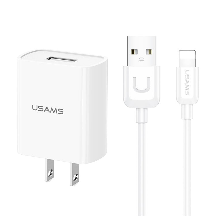 USAMS T21 Travel Wall Charger US Plug Power Adapter with USB to Lightning Cable - White