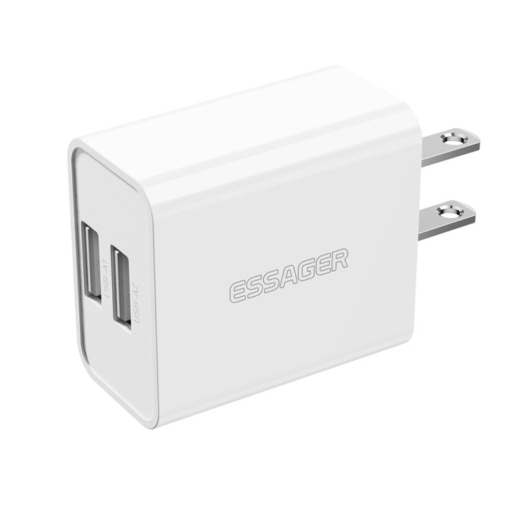 ESSAGER 2A 10W High Power Travel Charger Dual Ports USB Smart Charger, US Plug / White