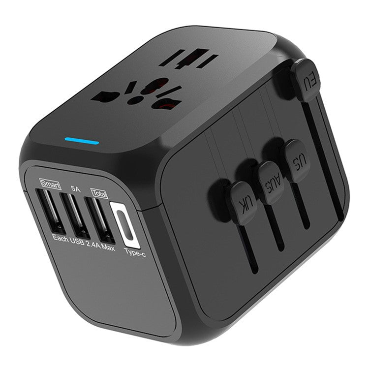 309BT Multi-functional Travel Adapter Smart Wall Charger AC Plug Adaptor with Indicator Light - Black