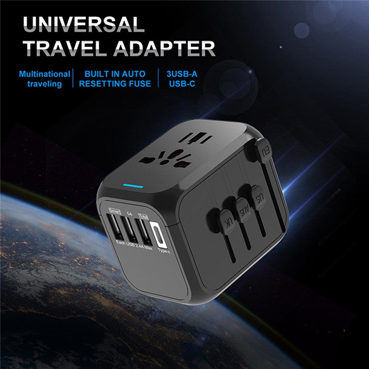 309BT Multi-functional Travel Adapter Smart Wall Charger AC Plug Adaptor with Indicator Light - Black