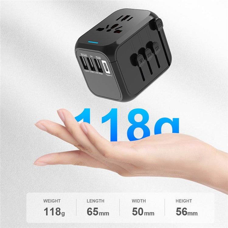 309BT Multi-functional Travel Adapter Smart Wall Charger AC Plug Adaptor with Indicator Light - Black