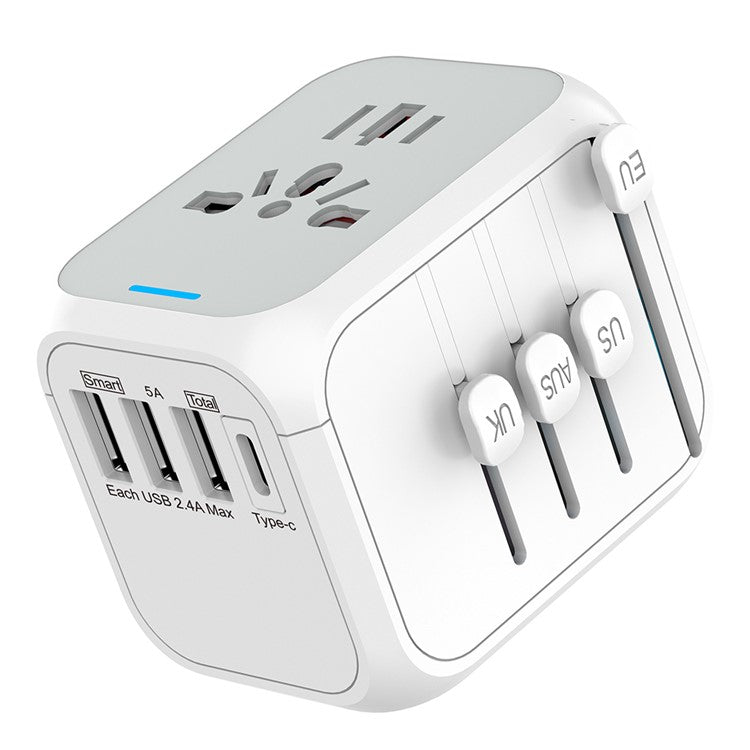 309BT Multi-functional Travel Adapter Smart Wall Charger AC Plug Adaptor with Indicator Light - White