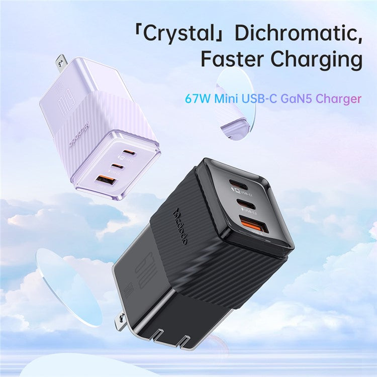 MCDODO CH-14 67W GaN 5 Mini Fast Charger Dual USB-C + USB-A Fast Charging Phone Wall Charger Adapter - Black / CN Plug