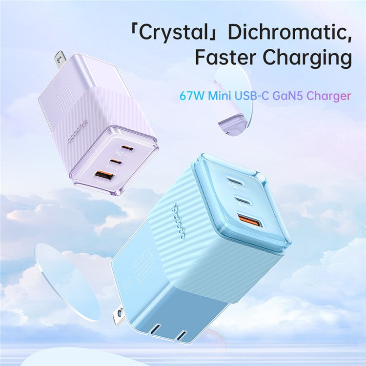 MCDODO CH-14 67W GaN 5 Mini Fast Charger Dual USB-C + USB-A Fast Charging Phone Wall Charger Adapter - Blue / CN Plug