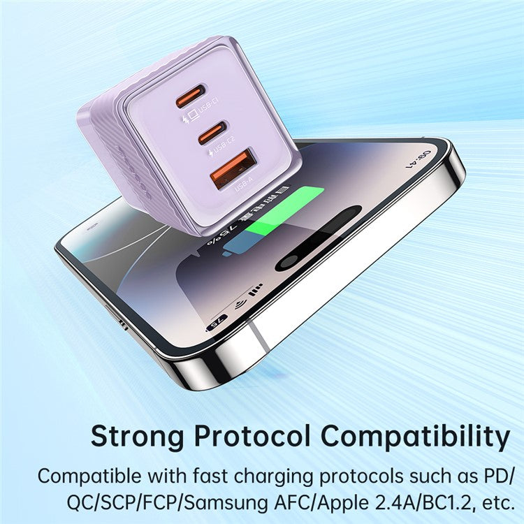 MCDODO CH-14 67W GaN 5 Mini Fast Charger Dual USB-C + USB-A Fast Charging Phone Wall Charger Adapter - Purple / CN Plug