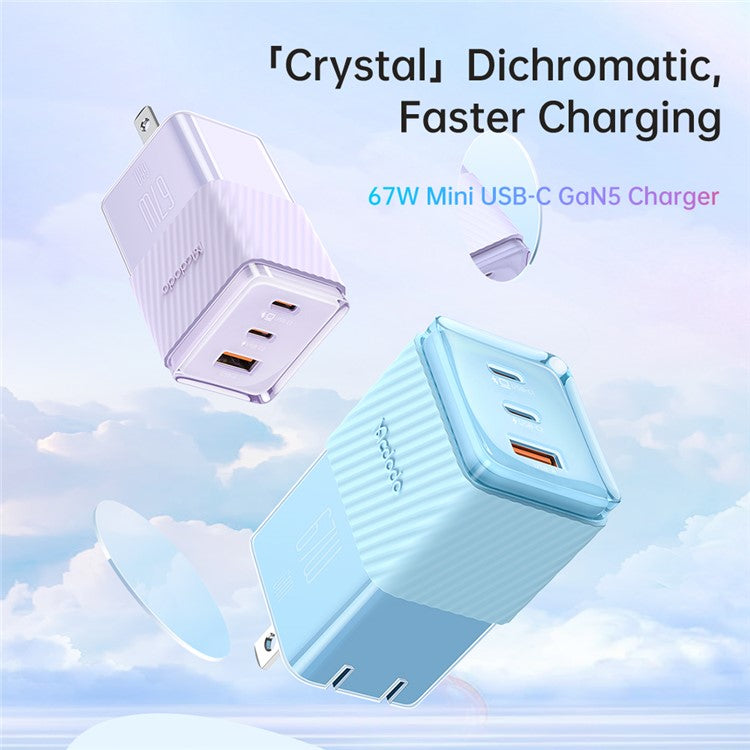 MCDODO CH-14 67W GaN 5 Mini Fast Charger Dual USB-C + USB-A Fast Charging Phone Wall Charger Adapter - Purple / CN Plug