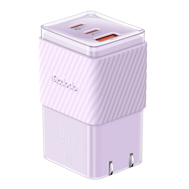 MCDODO CH-14 67W GaN 5 Mini Fast Charger Dual USB-C + USB-A Fast Charging Phone Wall Charger Adapter - Purple / US Plug