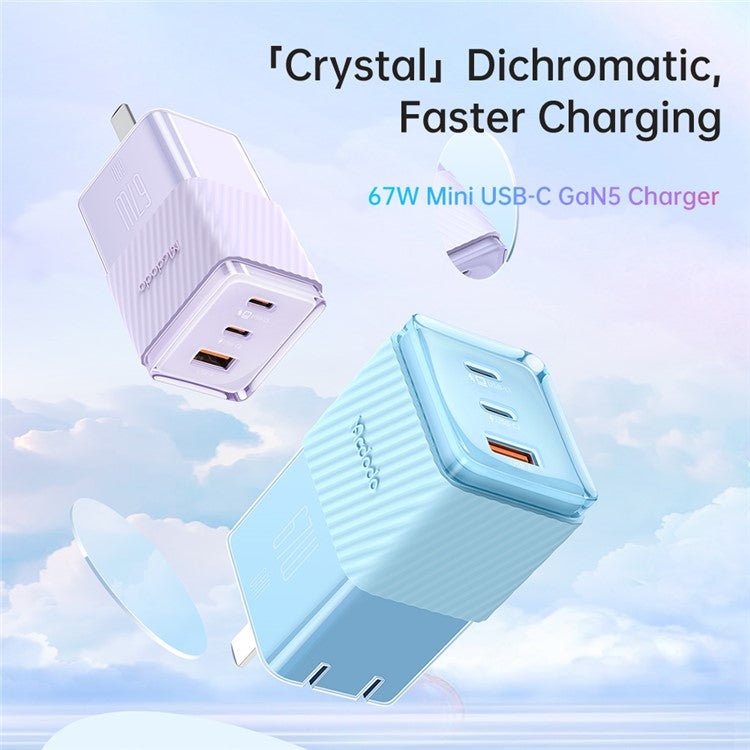 MCDODO CH-14 67W GaN 5 Mini Fast Charger Dual USB-C + USB-A Fast Charging Phone Wall Charger Adapter - Purple / US Plug