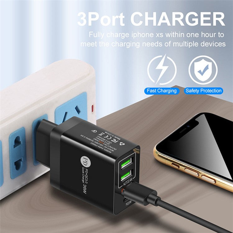 FLOVEME 36W Fast Charger Adapter Phone Charger Block PD QC3.0 Dual USB Wall Charger, EU Plug - Black