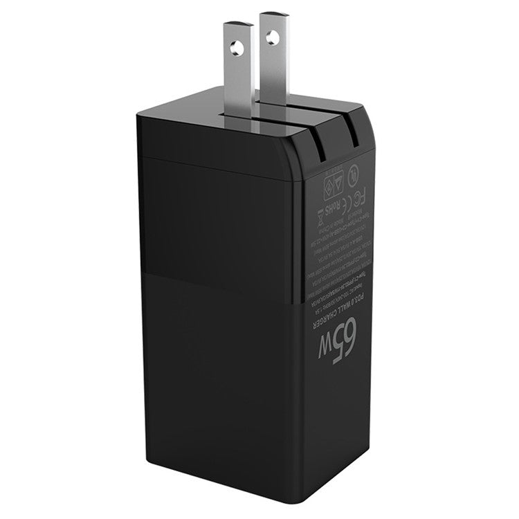 i10 65W Fast Charging GaN Charger 2x Type-C + 1x USB-A PD QC 3.0 Charging Adapter - US Plug