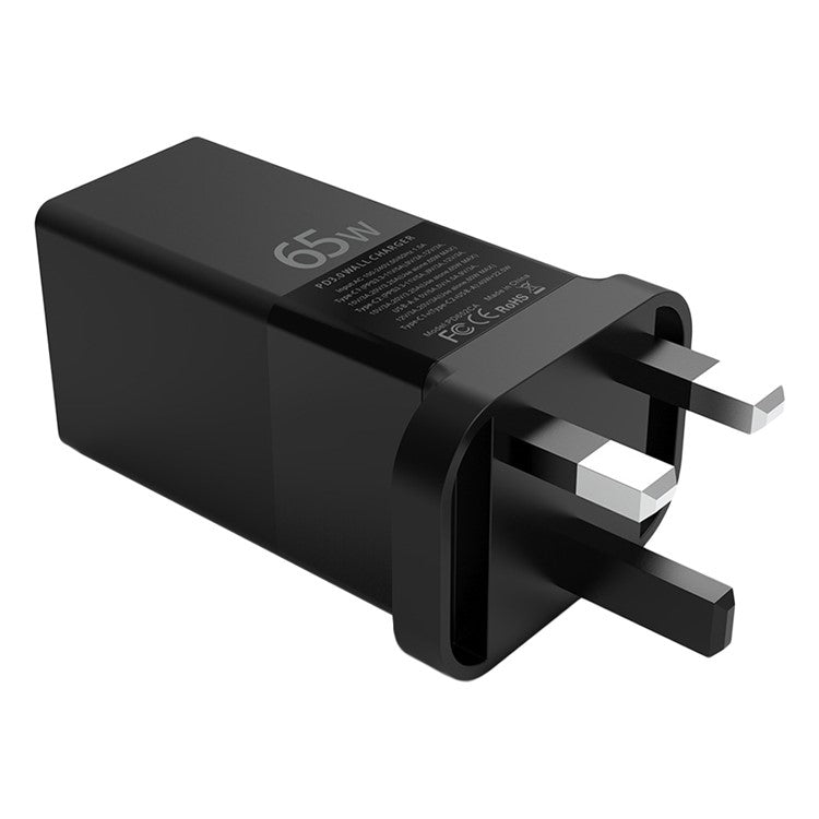 i10 65W Fast Charging GaN Charger 2x Type-C + 1x USB-A PD QC 3.0 Charging Adapter - UK Plug