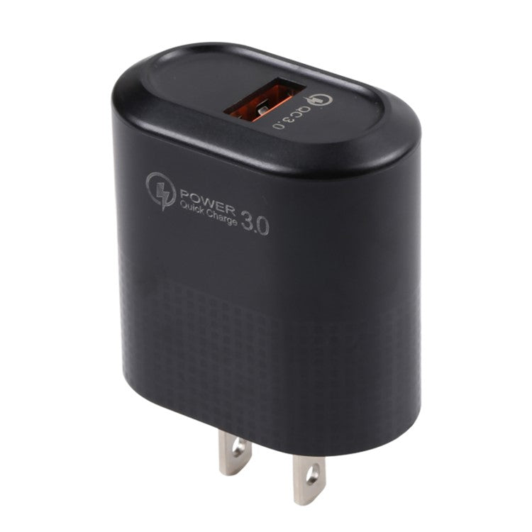 LZ-2117 18W QC3.0 3.1A USB Single Port Wall Charger Phone Tablet Fast Charging Adapter - Black / US Plug