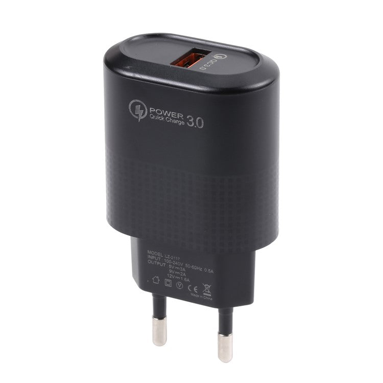 LZ-2117 18W QC3.0 3.1A USB Single Port Wall Charger Phone Tablet Fast Charging Adapter - Black / EU Plug