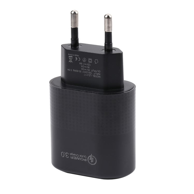 LZ-2117 18W QC3.0 3.1A USB Single Port Wall Charger Phone Tablet Fast Charging Adapter - Black / EU Plug