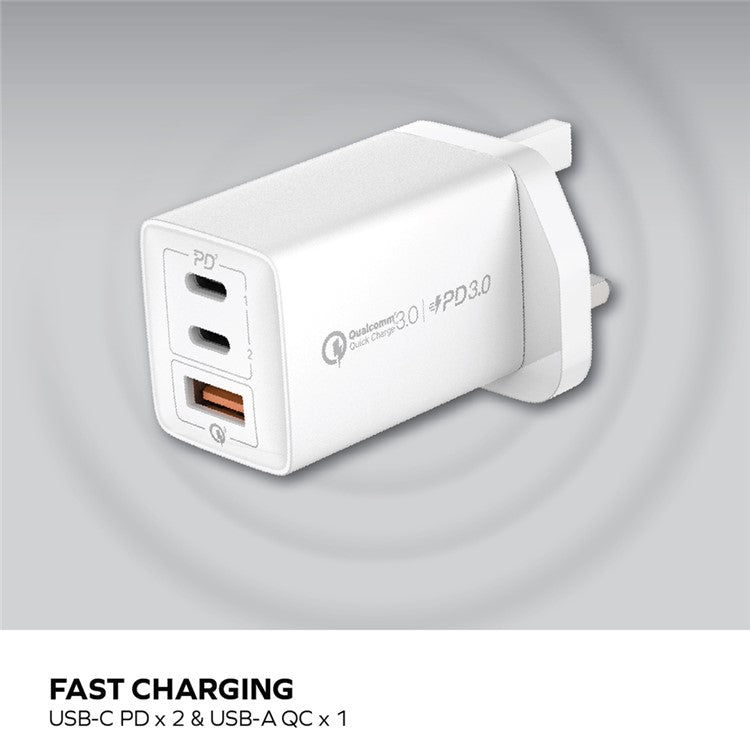 MOMAX 67W Fast Charging 3-Port GaN Wall Charger Travel Power Adapter, UK Plug - White