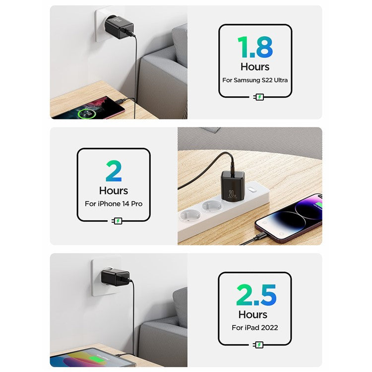 JOYROOM TCF06 Flash Series PD 20W Single-Port Fast Charger for iPhone 16-15 Series EU Plug Wall Charger Adapter Support PD3.0, QC3.0 - Black