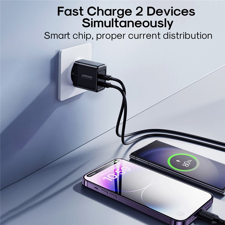 JOYROOM JR-TCN01 2.4A Fast Wall Charger Dual USB Port Power Charger Quick Power Charging Station EU Plug - Black