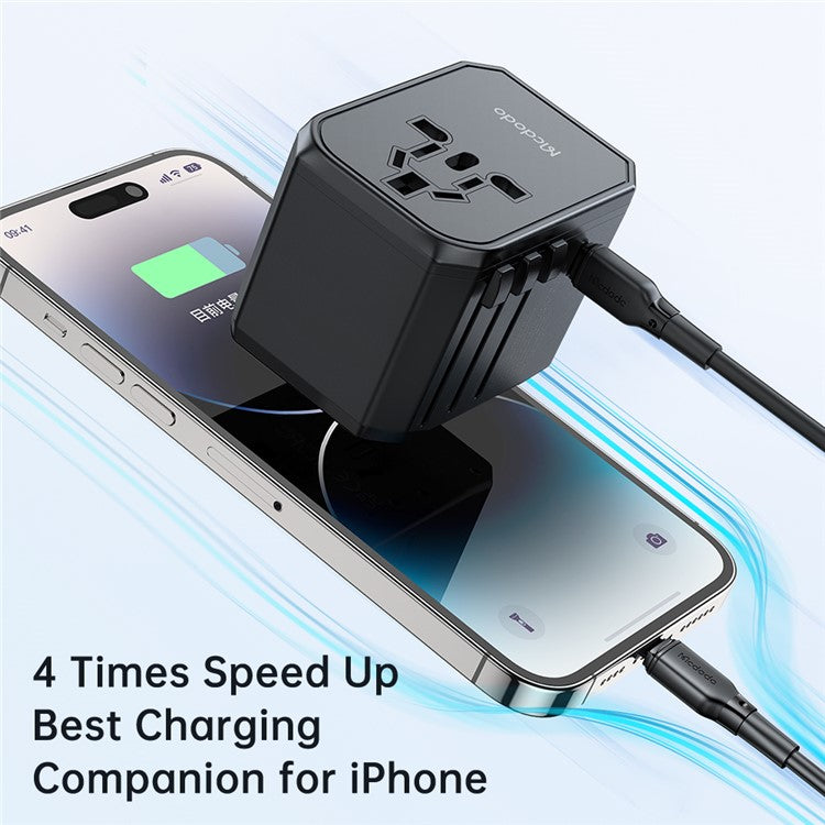 MCDODO CP-4290 PD 33W Travel Charger Adapter with 2 USB-A, Type-C, 2-in-1 Universal Wall Charger + Socket (Black)