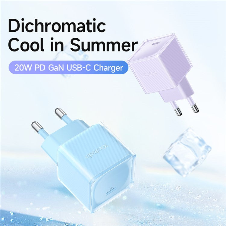 MCDODO CH-377-MDD EU Plug 20W GaN Single Type-C PD Wall Charger Fireproof PC Power Adapter - Purple