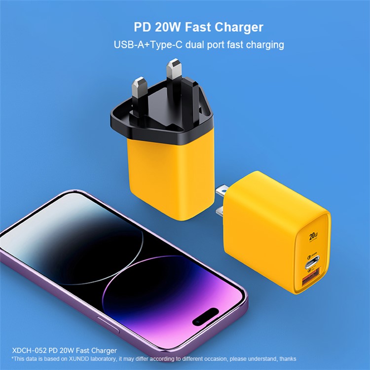 XUNDD XDCH-052 PD 20W Type-C + QC 3.0 USB Fast Charger Mini Wall Charging Block - CN Plug