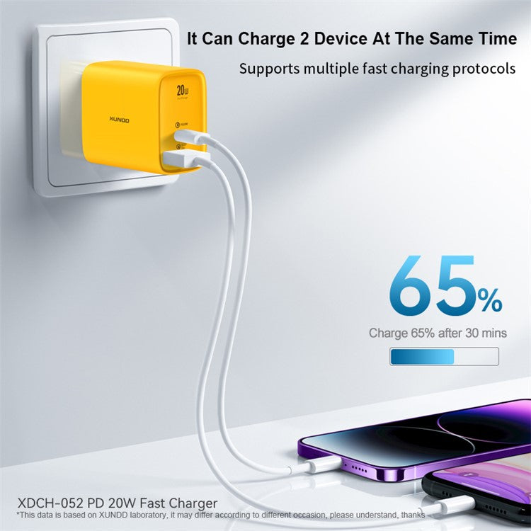 XUNDD XDCH-052 PD 20W Type-C + QC 3.0 USB Fast Charger Mini Wall Charging Block - CN Plug