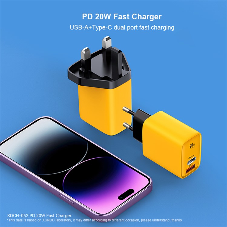 XUNDD XDCH-052 PD 20W Type-C + QC 3.0 USB Fast Charger Mini Wall Charging Block - EU Plug