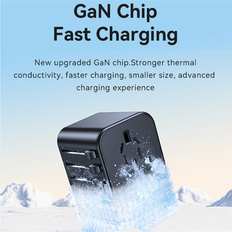 USAMS US-CC199 T62 65W GaN Fast Charging Phone Charger Dual Type-C+USB-A Universal Charger (US / AU / UK / EU Plug)